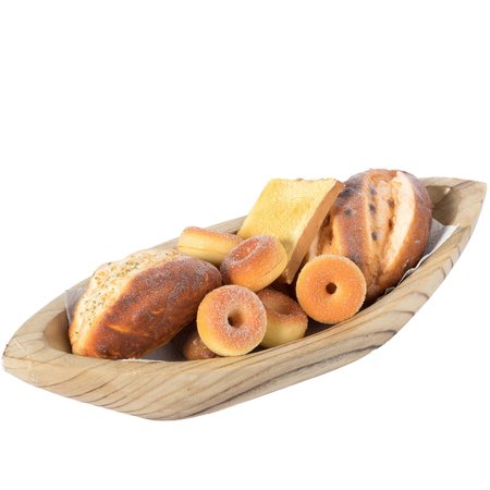 VINTIQUEWISE Wood Carved Boat Shaped Bowl Basket Rustic Display Tray - Large QI003843.L